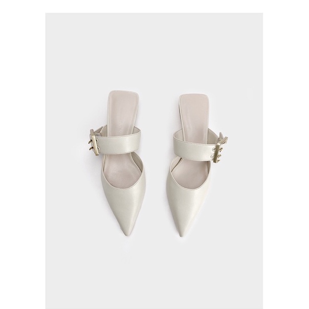 Giày sục cho nữ mũi nhọn quai ngang khuy cài vuông đế cao 3cm