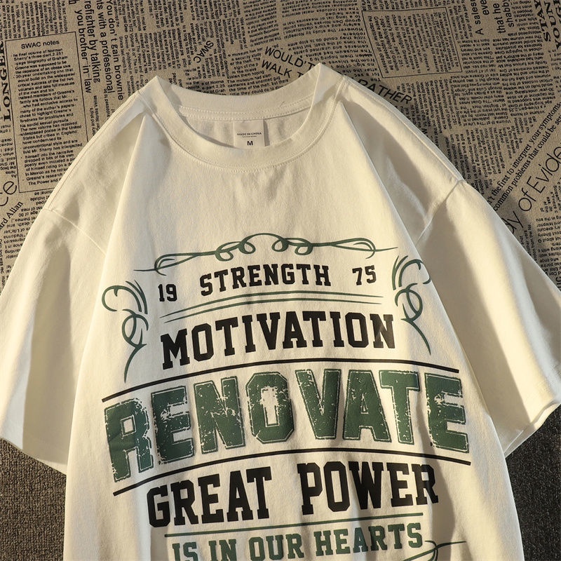 Summer pure cotton American retro hiphop fried street short sleeve T-shirt men's 2022 trendy ins loose bf half sleeve top Sxxc