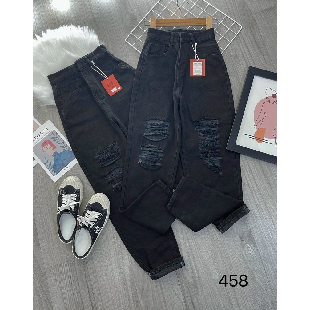 [ CHẤT VẤN CUỘC ĐỜI ] QUẦN BAGGY JEANS NỮ LƯNG CAO RÁCH CÀO NGANG ĐÙI MÀU ĐEN LAI CUỐN CHẤT VẢI DÀY DẶN MỀM MỊN