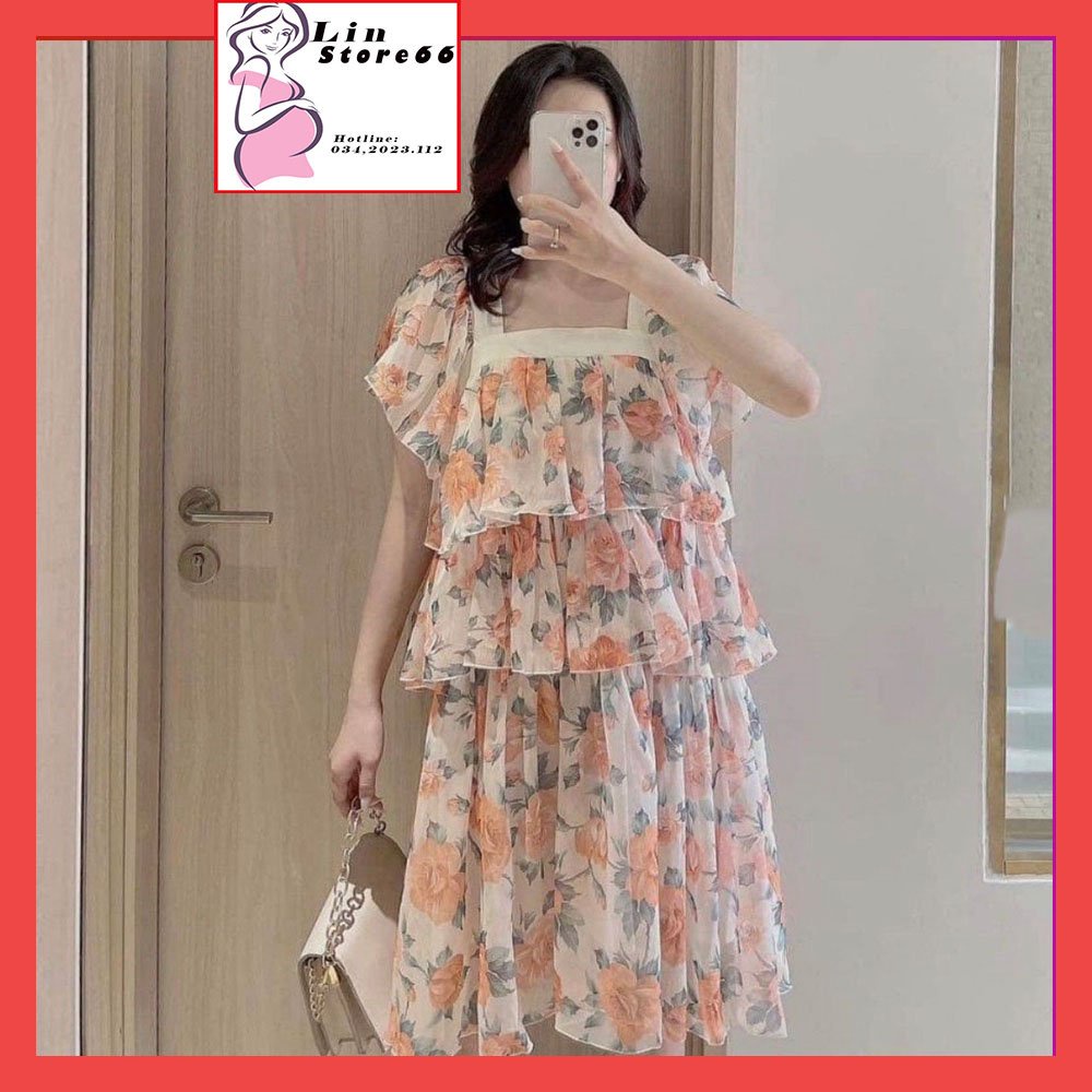 Váy Bầu Mùa Hè,Đầm Bầu Thiết Kế Chất Voan Tơ 2 Lớp Công Sở Đi Làm Đi Chơi Freesize(45-70kg) A053 Lin Store66