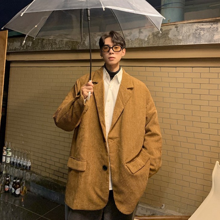 Áo khoác Blazer Nam Form rộng dài tay unisex basic chất nhung tăm phong cách Hàn Quốc Vest Áo Blazer nam form rộng