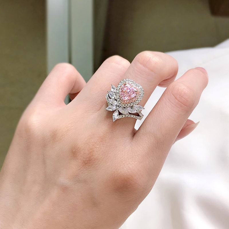 Hàng Mới Về Mới Nhẫn Đính Kim Cương Nhân Tạo Hình Trái Tim Sang Trọng Cho Nữ