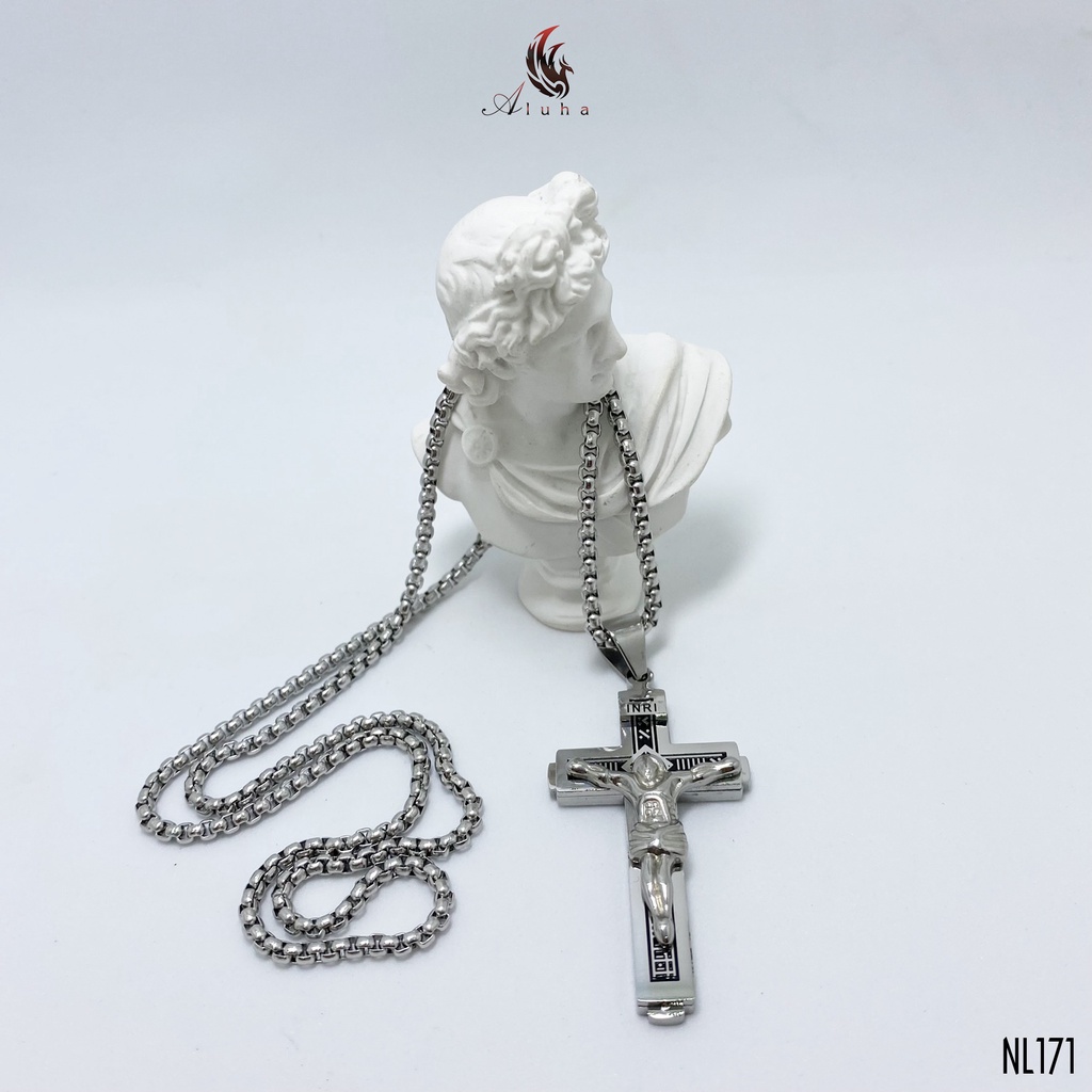 Dây chuyền Titan không rỉ Chúa Jesus và thánh giá bản dày - NL171 - Aluha