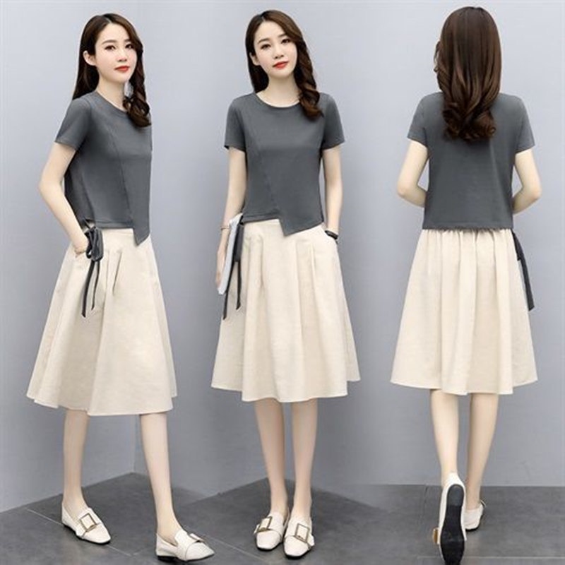 Bộ Áo Thun Dáng Rộng + Đầm Thời Trang Mùa Hè Cho Nữ