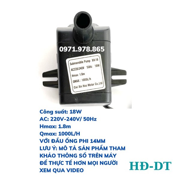 Bơm chìm mini, 4W 8W 13W 16W 18W 25W điện 220V, Bơm quạt hơi nước, Bể cá thủy sinh, Hòn non bộ, Thác nước