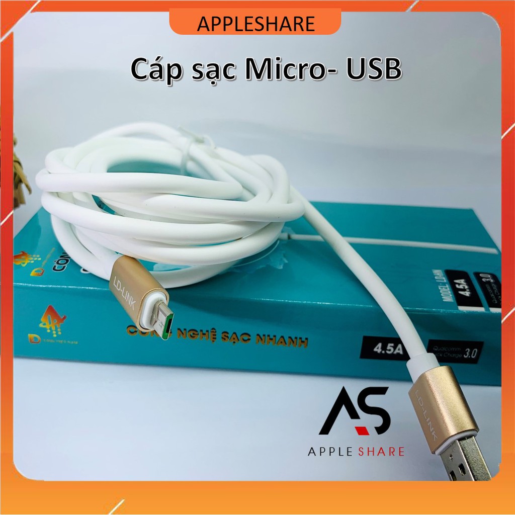 Dây cáp sạc Micro trắng dẻo 1m, 2m Ldlink chính hãng, dùng cho điện thoại android/samsung/oppo/vivo/xiaomi/realme/redmi