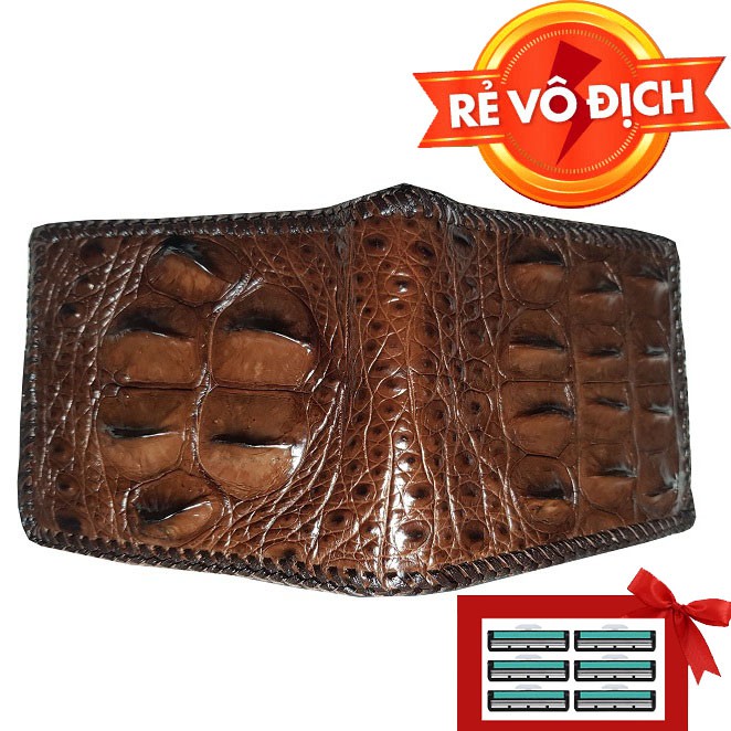 Ví da cá sấu nguyên con đan viền Ruby Luxury tặng kèm 6 lưỡi dao cạo râu trị giá 60.000 đ