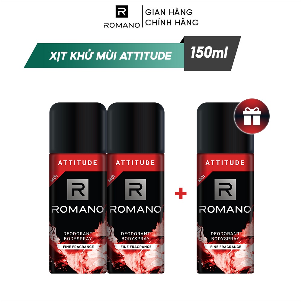 [QUÀ TẶNG ĐÍNH KÈM] Combo 2 Xịt toàn thân Romano 150ml/chai + Tặng 01 Xịt khử mùi 150ml