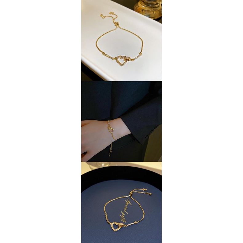 Vòng Tay Đính Đá Zircon Hình Trái Tim Nhỏ Khí Chất Thời Trang Mùa Hè Hàn Quốc