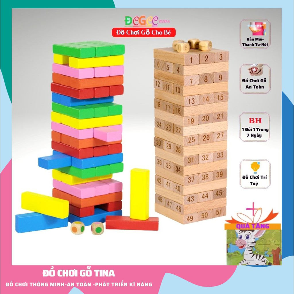 Rút Gỗ, Đồ Chơi Rút Gỗ Loại To 48, 51 Thanh Vivitoys An Toàn, Hàng Cao Cấp Sắc Nét Rèn Luyện Trí Tuệ Thông Minh , Tina