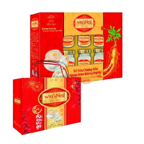 Yến sào win'sNest Tổ yến chưng sẵn nhân sâm không đường 20% hộp 6 lọ (Tặng kèm túi xách)
