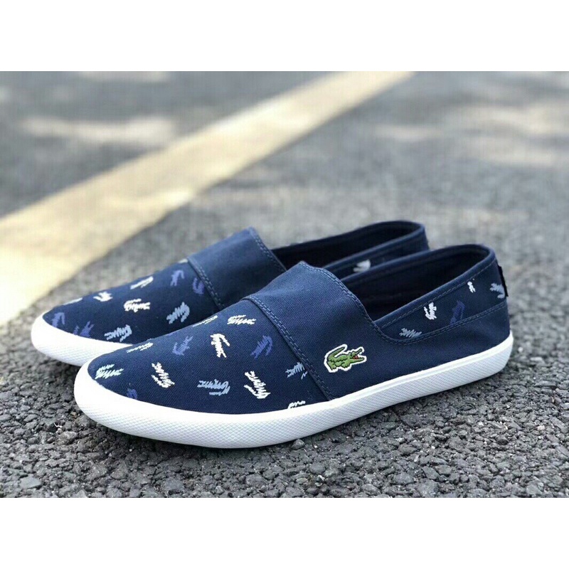 Giày lười vải in hoạ tiết cá sấu nhỏ trang trí đế bệt lacoste
