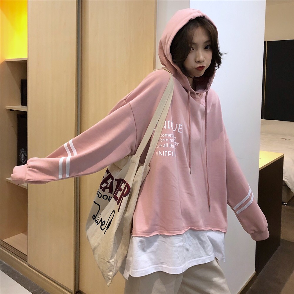 Áo hoodie tay dài phối màu phong cách Hàn Quốc thời trang cho nữ
