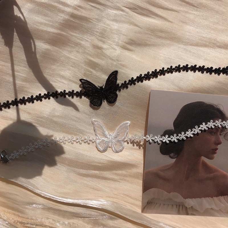 Vòng Cổ Choker Vải Ren Mặt Hoa Bướm Thời Trang Phong Cách Hàn Quốc Cho Nữ