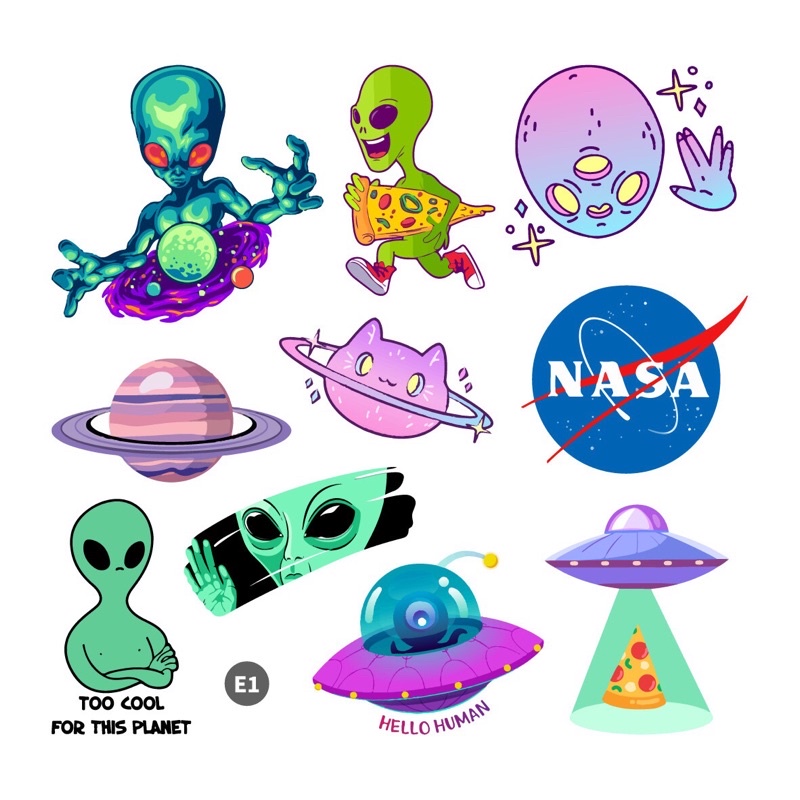 Bộ 10 Sticker dán cao cấp chủ đề OUTER SPACE - Dùng dán Xe, dán mũ bảo hiểm, dán Laptop, dán Vali NT42