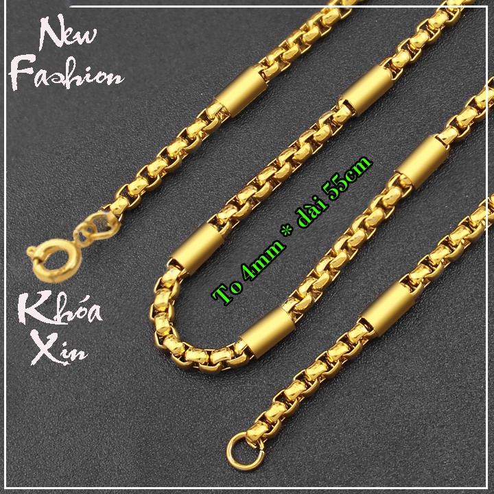 Dây chuyền nam kiểu ống trúc 4mm Khóa Xịn bọc khoanh trơn mạ vàng siêu đẹp, bền màu tạo đẳg cách phong độ cho người đeo