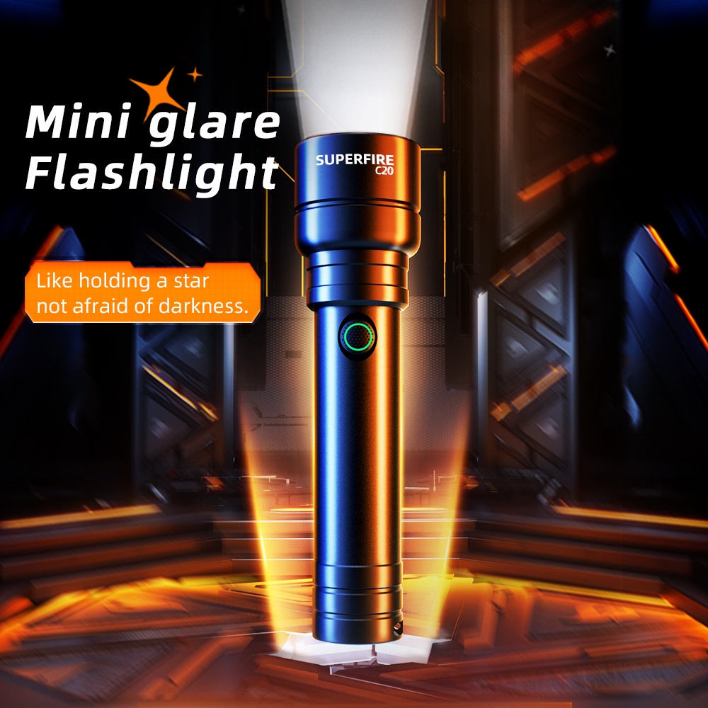 Đèn pin SUPERFIRE C20/C20-A/C20-T cầm tay công suất 15W chống nước sạc bằng cáp usb tiện dụng cho hoạt động ngoài trời