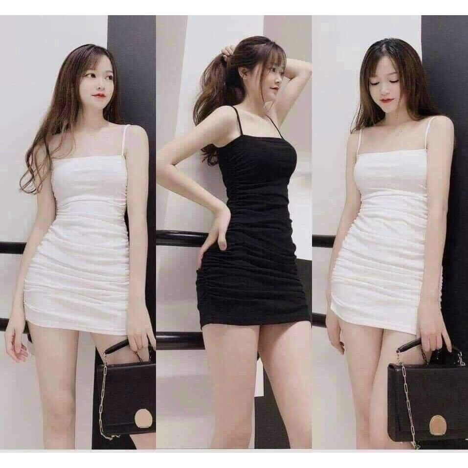 Váy đầm body 2 dây rúm sườn _ Hàng đẹp