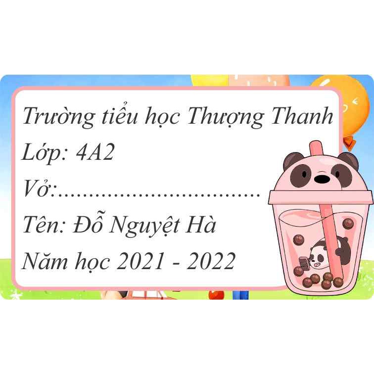 Tập nhãn vở hình trà sữa, kem,bánh, đồ ăn cực dễ thương in sẵn tên, trường, lớp, năm học dành cho các bạn lớp 1 đến 12