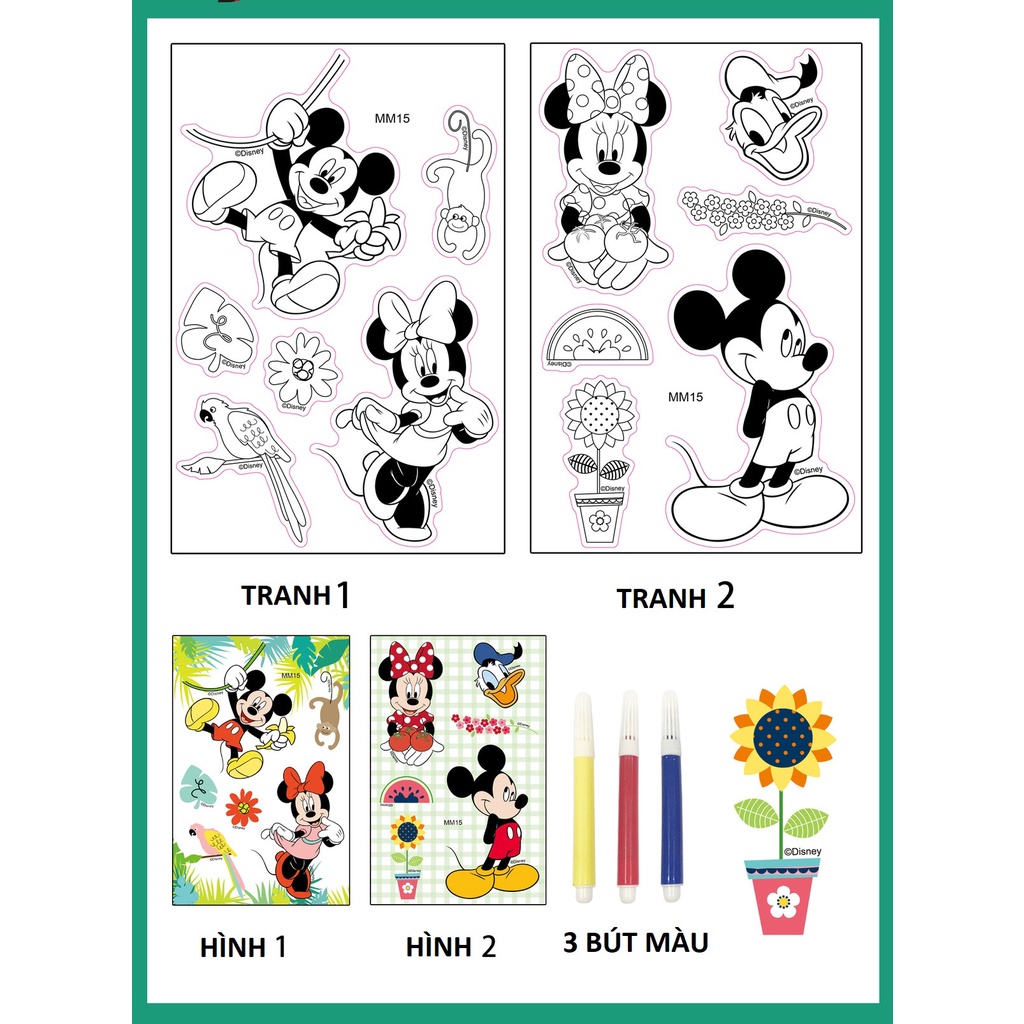 Set tranh tô màu hoạt hình + bóc dán + 3 bút màu cho bé KB2212731