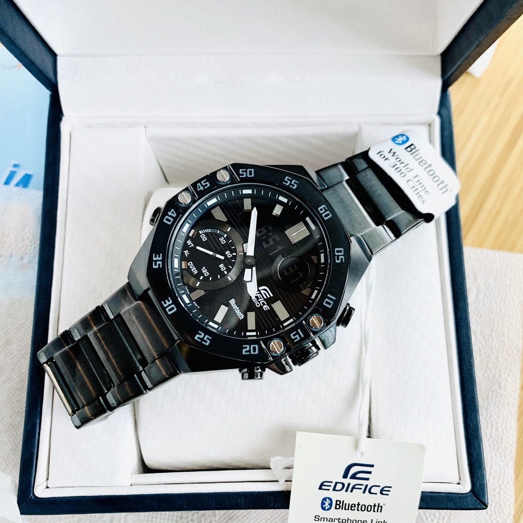 Đồng hồ Nam Casio Edifice ECB 10DC-1A Dây thép mạ ion đen Kết nối blutooth điện thoại - Chống nước 100m Bảo hành 5 năm