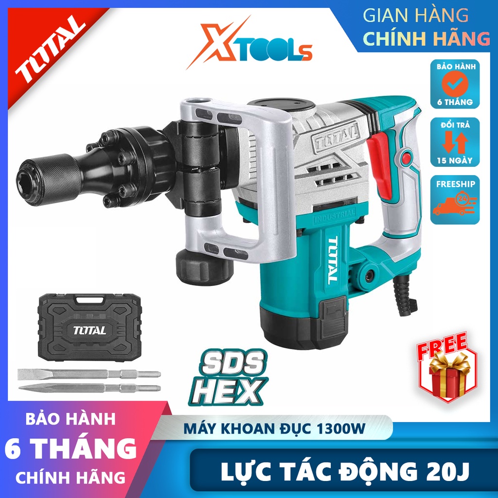 Máy đục bê tông TOTAL TH2130016 | máy khoan đục công suất 1300W, tốc độ đập 3800 bpm, lực đập 20J - CHÍNH HÃNG- XTOOLS