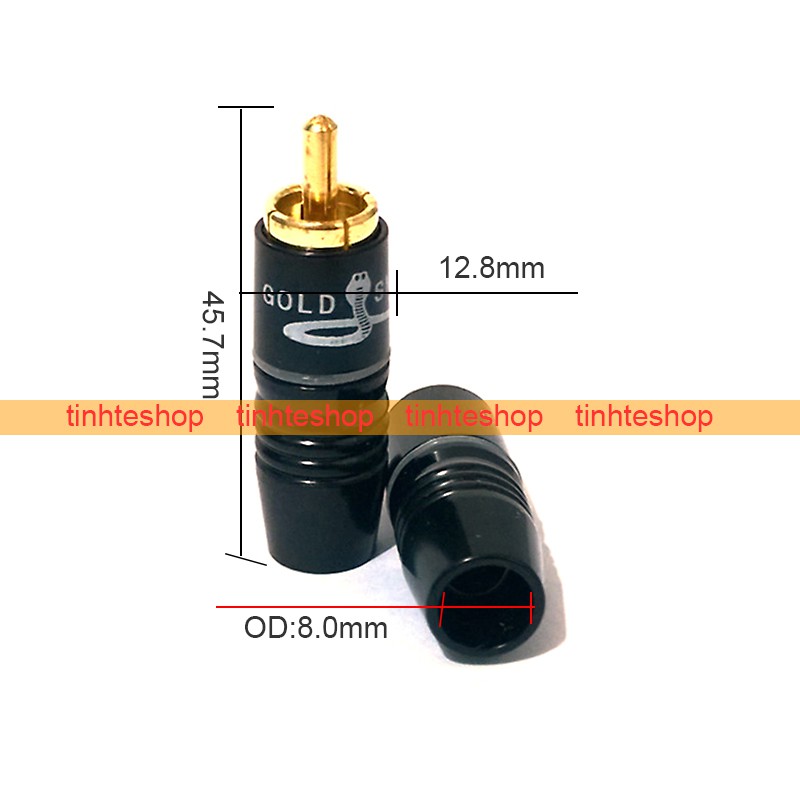 Đầu hàng jack AV RCA Coaxial OD-8mm - Giắc hàn dây âm thanh AV Video đường kính lỗ 8mm Gold Snake (1 chiếc)