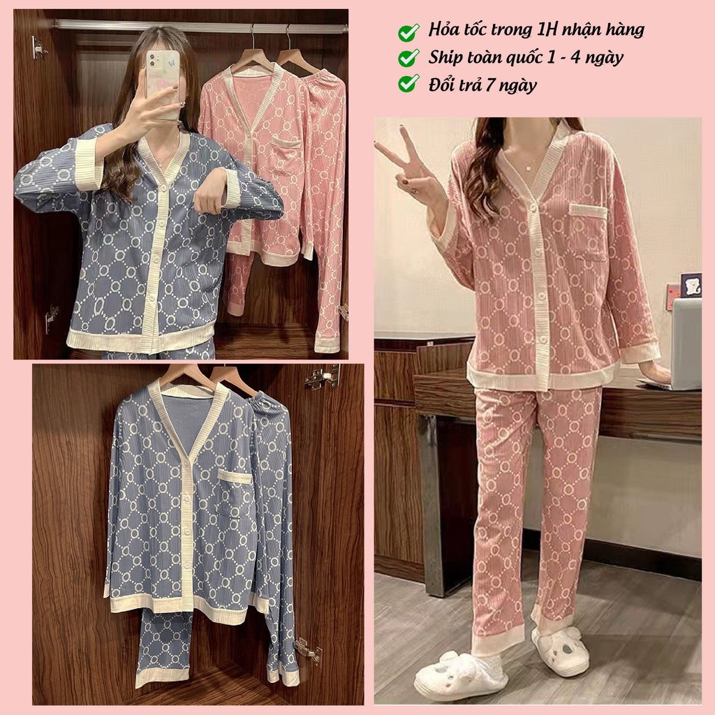 Đồ Bộ Nữ Pijama, Đồ Ngủ Dài Tay Thu Đông Chất Cotton Len Tăm Mềm Mịn Thời Trang Nữ  Dễ Thương Có Bigsize Thoải Mái