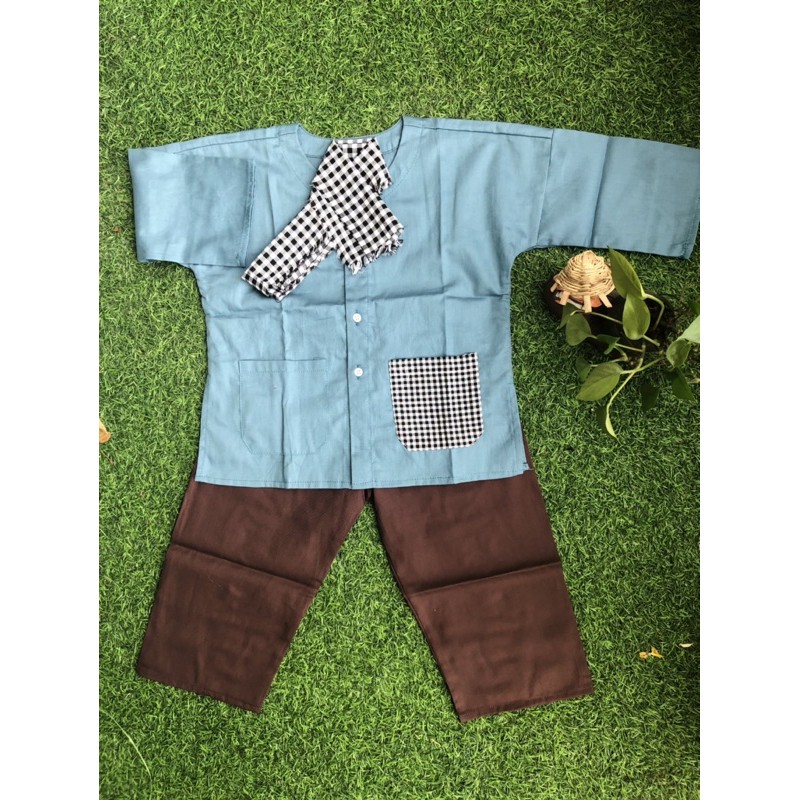 Bà Ba Xanh Navy Quần Nâu-Đen