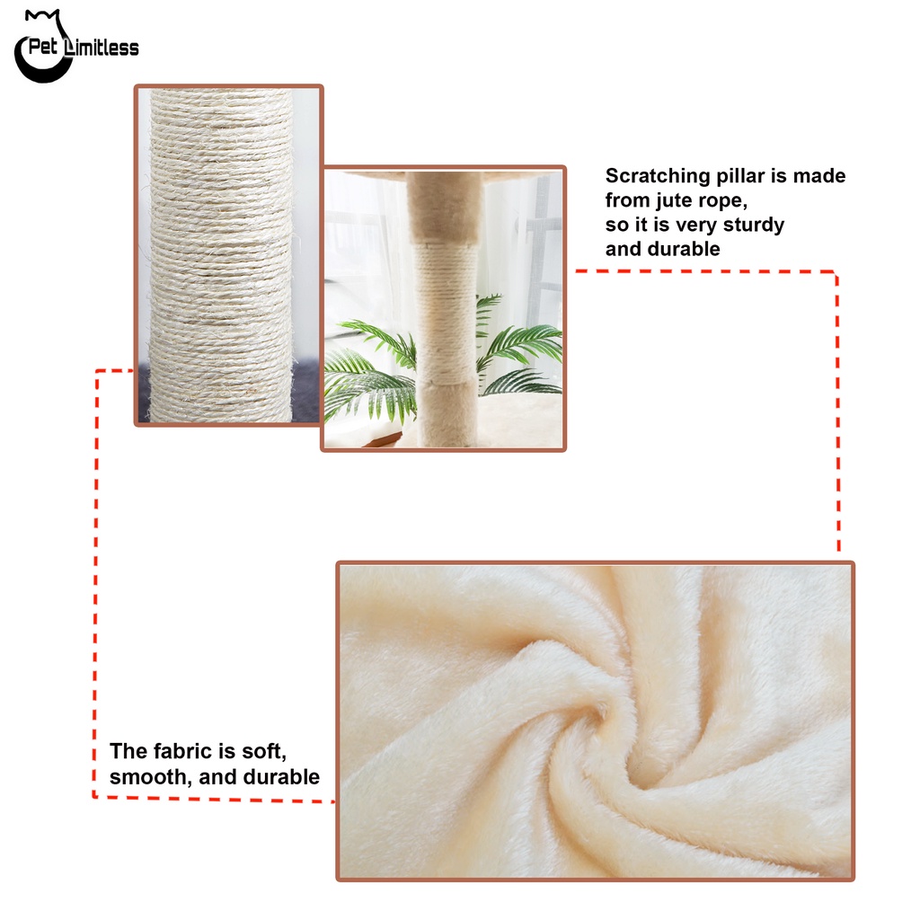 Cattree MIAO nhà cây cho mèo cỡ lớn nhiều tầng có 2 nhà, 2 cầu thang và nhiều trụ cào cho boss 3 màu kem-nâu-xám CT00016