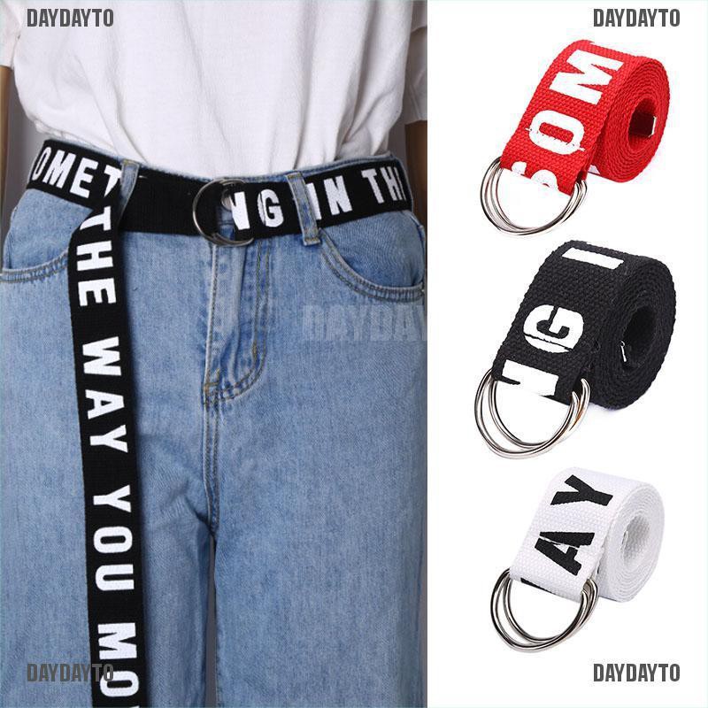 Thắt Lưng Vải Canvas Phối Vòng Chữ D Đôi Phong Cách Harajuku Thời Trang Cho Nam Và Nữ