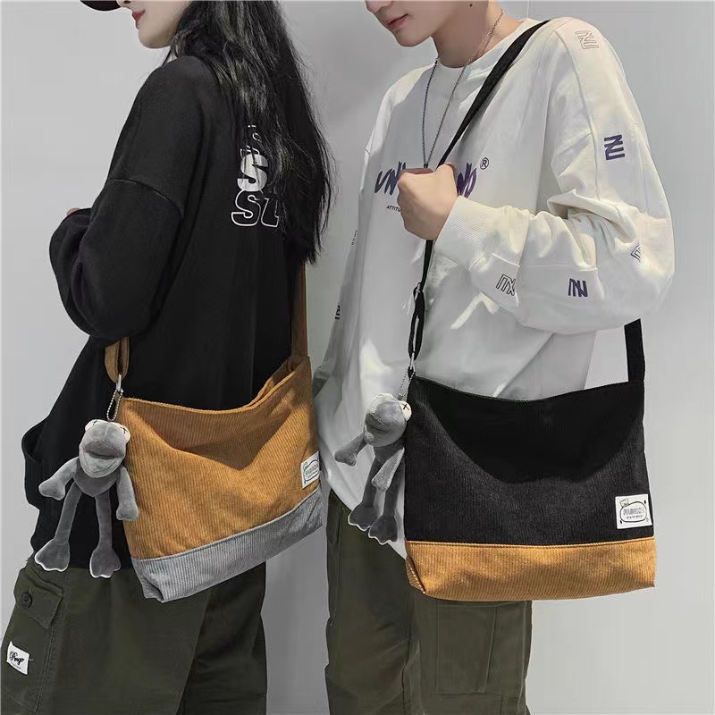 Túi Tote Đeo Chéo Nhung Tăm Đeo Chéo Dây Rút Có Khóa Phong Cách ULZZANG