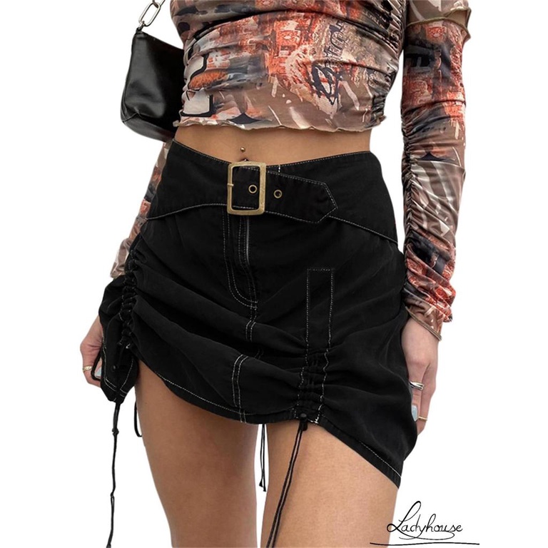 Chân Váy Ngắn Lưng Cao Dáng Ôm Thiết Kế Rút Dây Kèm Thắt Lưng Thời Trang Cho Nữ