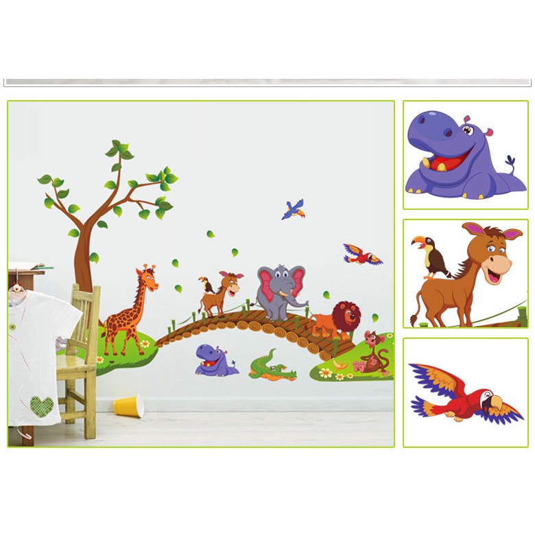 Decal dán tường Đàn thú qua cầu - TRANH TRANG TRÍ PHÒNG BÉ YÊU