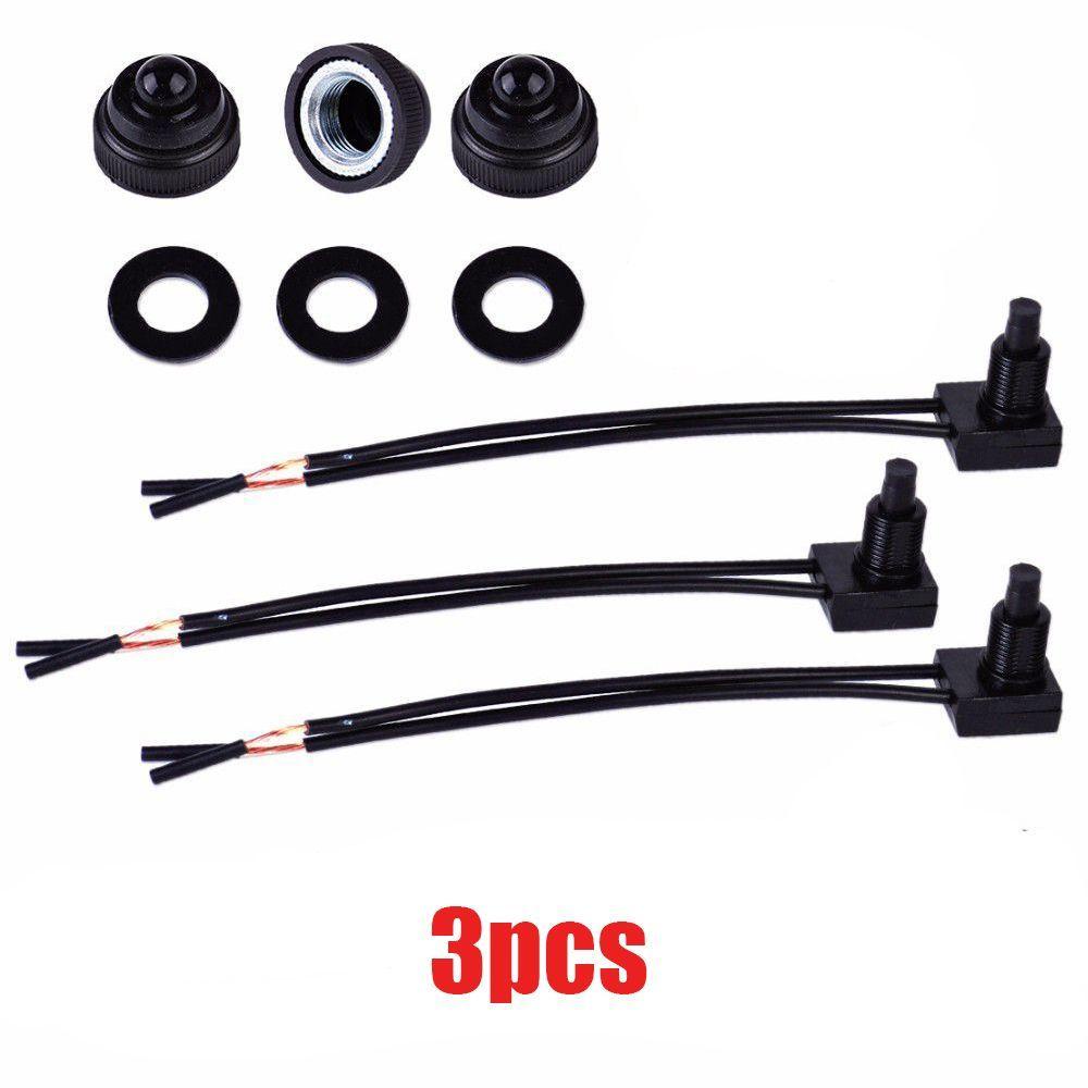 Công Tắc Nhấn Lên Dây Điện 12V Màu Đen Chống Thấm Nước Kèm Dây Dẫn 4 &quot;
