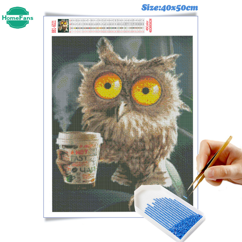 Bộ tranh đính đá 5D họa tiết cú mèo độc đáo DIY 30 X 40cm