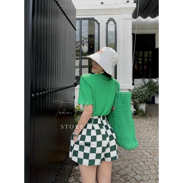 SET PULL XANH + SHORT KẺ Ô