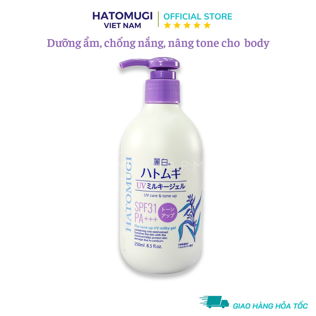 Sữa dưỡng thể chống nắng nâng tone dưỡng ẩm và làm trắng da Hatomugi Spf31 PA+++ 250ml