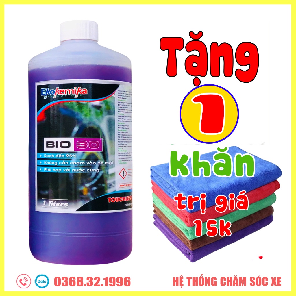 Nước Rửa Xe Không Chạm, Dung Dịch Rửa Xe Ô tô, Xe Máy Ekokemika Bio 30 - 1L(chính hãng) TẶNG 1 KHĂN LAU ĐA NĂNG