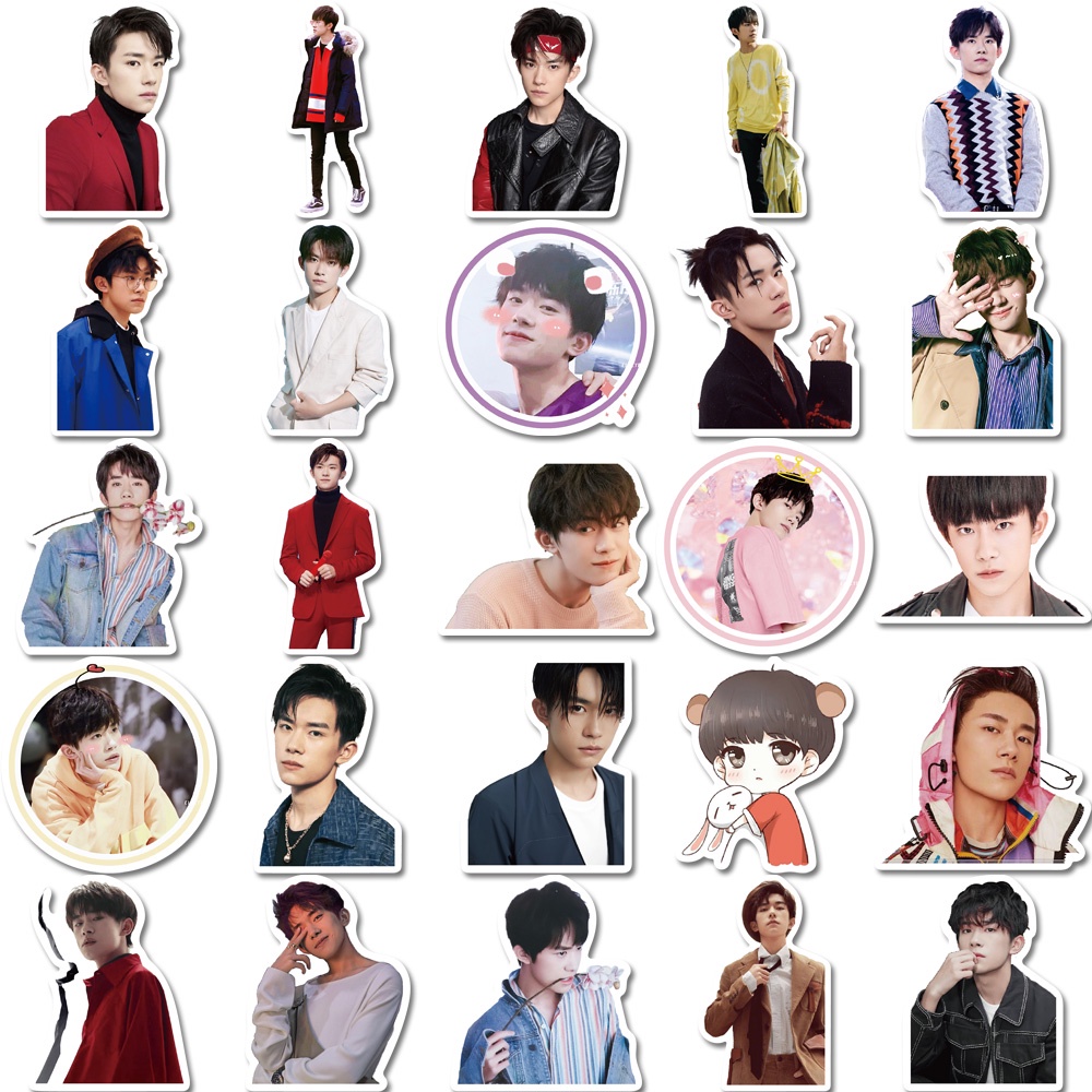 Bộ 50 miếng dán trang trí cốc nước/ máy tính xách tay chống thấm nước hình Dịch Dương Thiên Tỉ