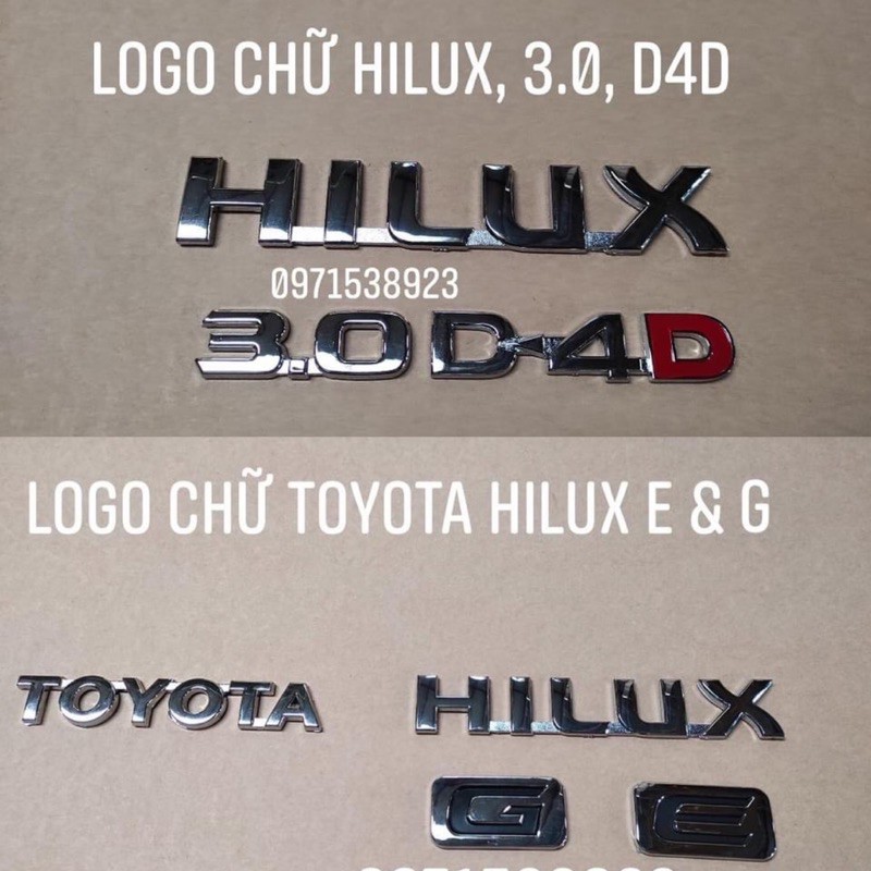 Logo chữ nổi TOYOTA HILUX D4D 3.0 E Gdán đuôi xe