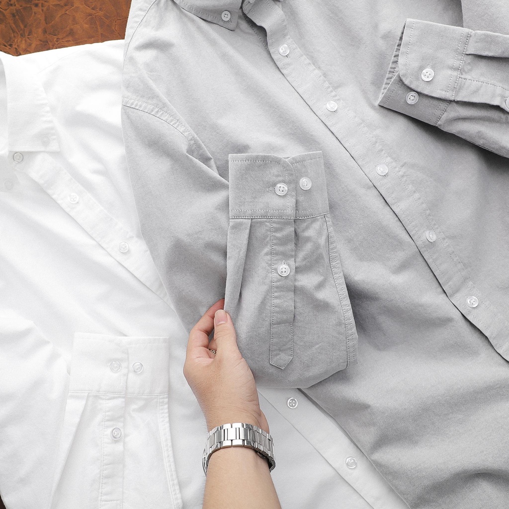 Sơ Mi Nam Chất Liệu OxFord 100% Cotton,Màu Xám - Trắng, Mẫu 2022, Tay dài, Dáng Xuông,Thời Trang, Lịch Lãm. Trẻ Trung.