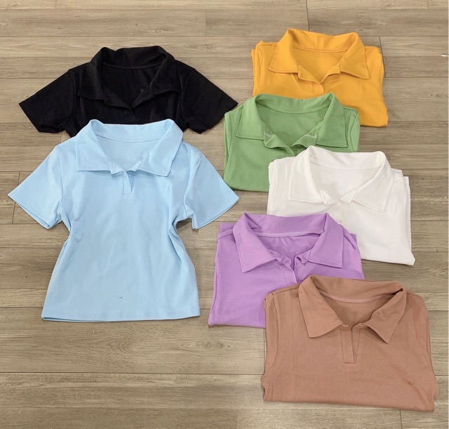 Áo thun croptop cổ bẻ trơn | BigBuy360 - bigbuy360.vn