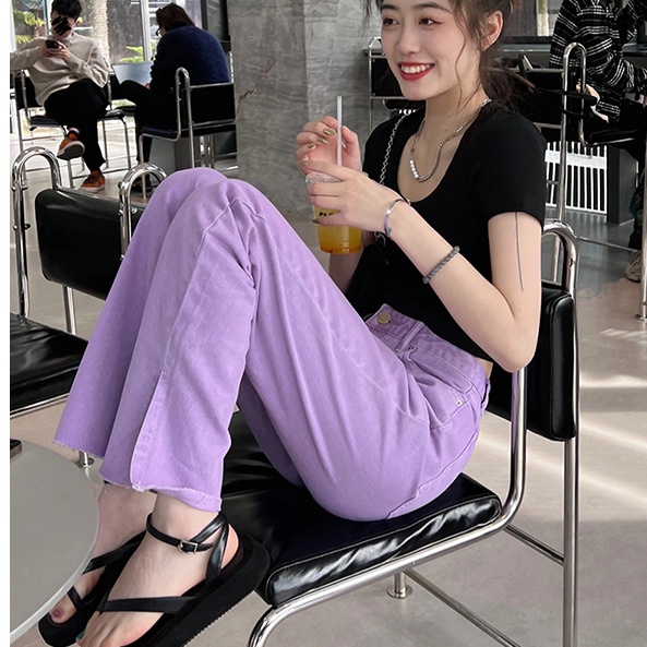 Quần jean SUXI lưng cao ống rộng thời trang xuân hè cá tính dành cho nữ