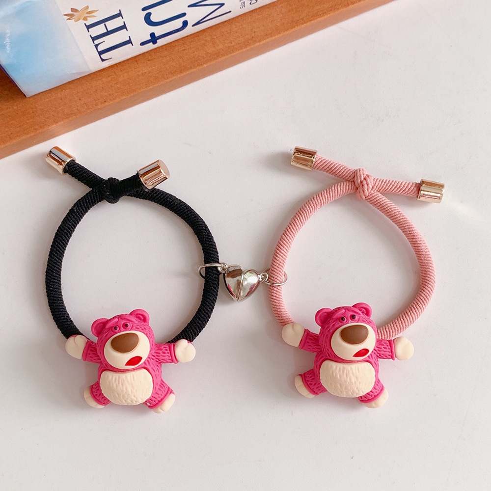 Set 2 dây cột tóc nam châm mềm mại hình gấu hoạt hình dễ thương dành cho nữ