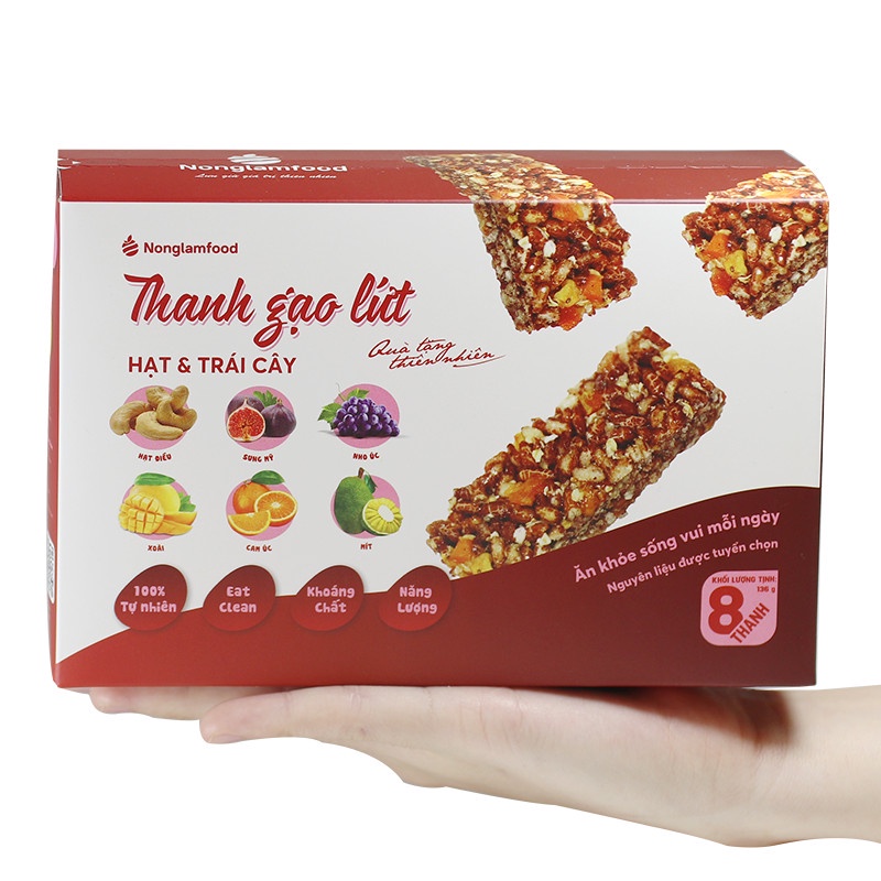 Thanh gạo lứt ngũ cốc Nông Lâm Food mix 4 vị chà bông,rong biển,trái cây,dừa giòn phù hợp ăn kiêng,giảm cân hiệu quả