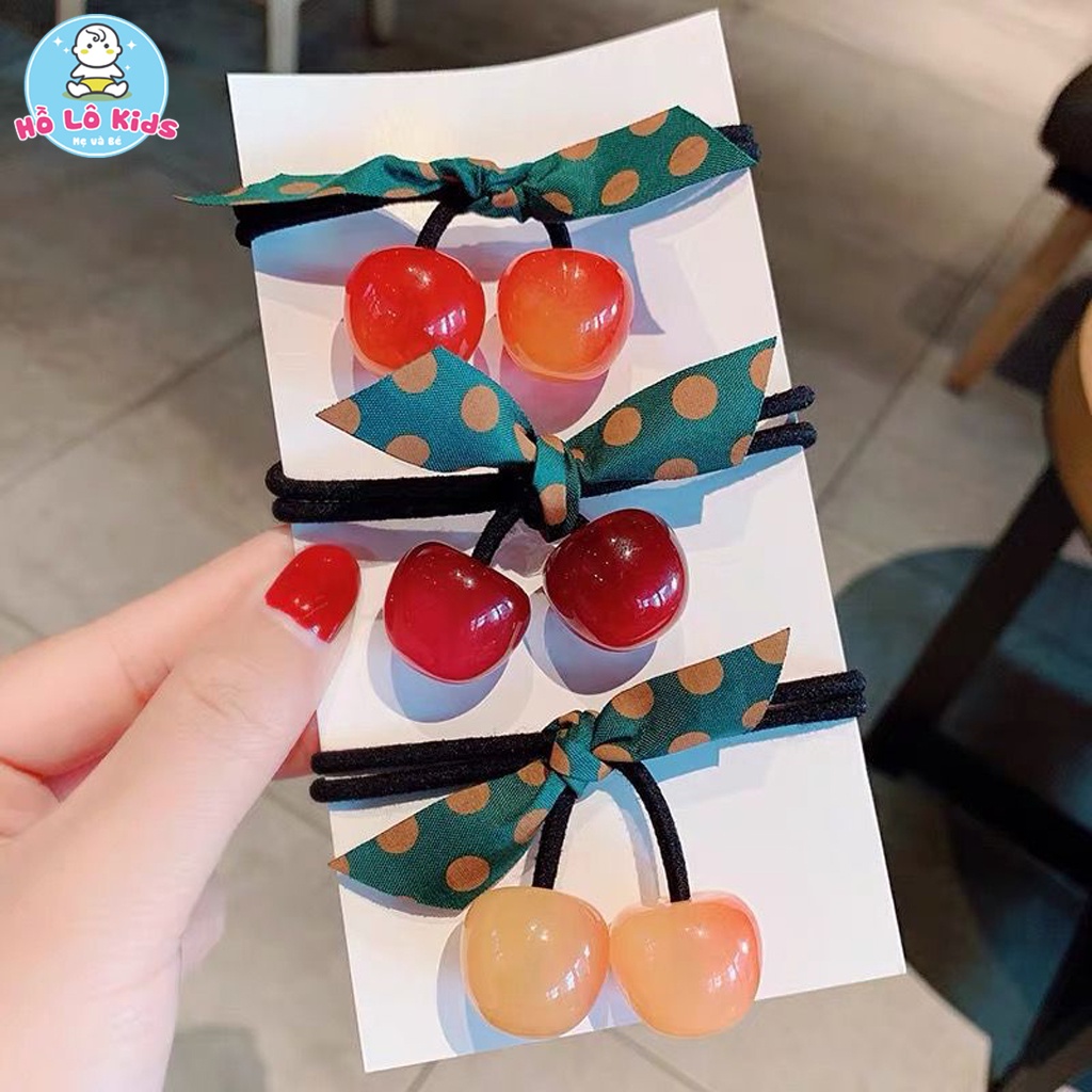 Dây buộc tóc nơ chery xinh xắn họa tiết trái cây cho bạn gái Hồ Lô Kids