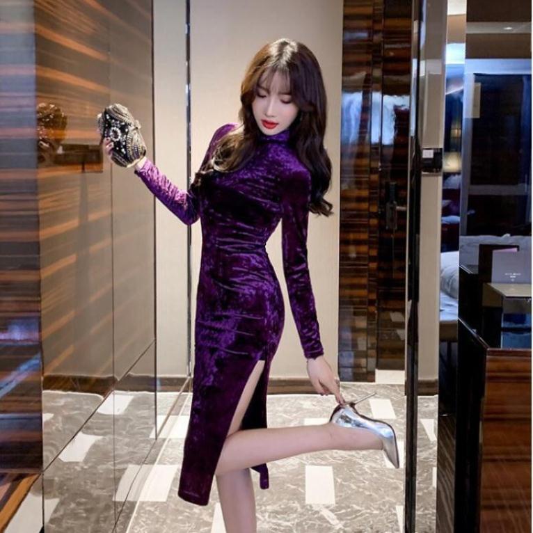 Váy sườn xám nhung nhám