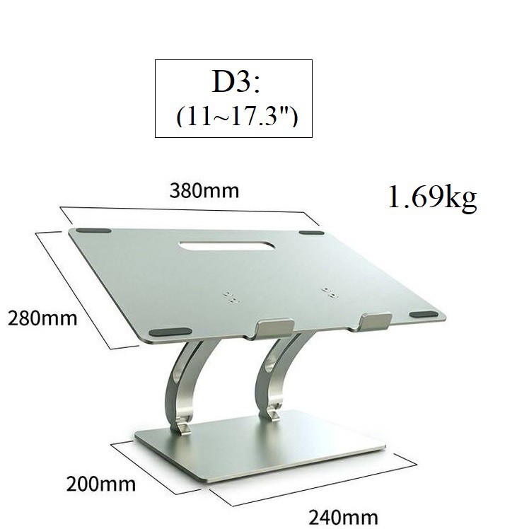 Giá đỡ laptop stand nhôm nguyên khối  D2 D3 điều chỉnh độ cao cho máy tính xách tay và macbook D2 D3