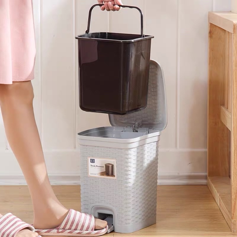 Thùng Rác Nhựa Giả Mây Gia Đình, Thùng Đựng Rác Văn Phòng Cam Homeware